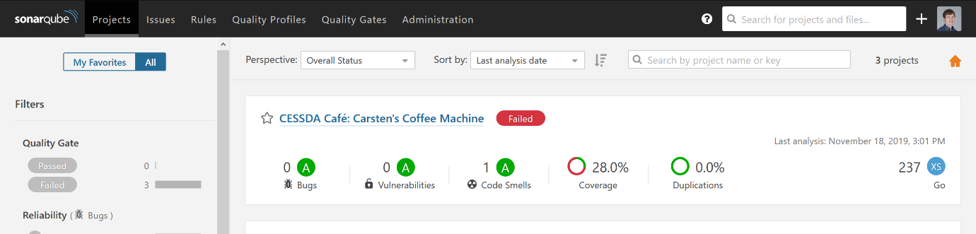 SonarQube Project Page
